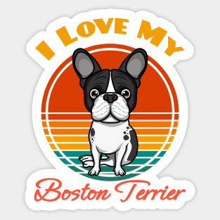 I Love My Boston Terrier Dog puppy Lover Cute Sunser Retro Funny Sticker